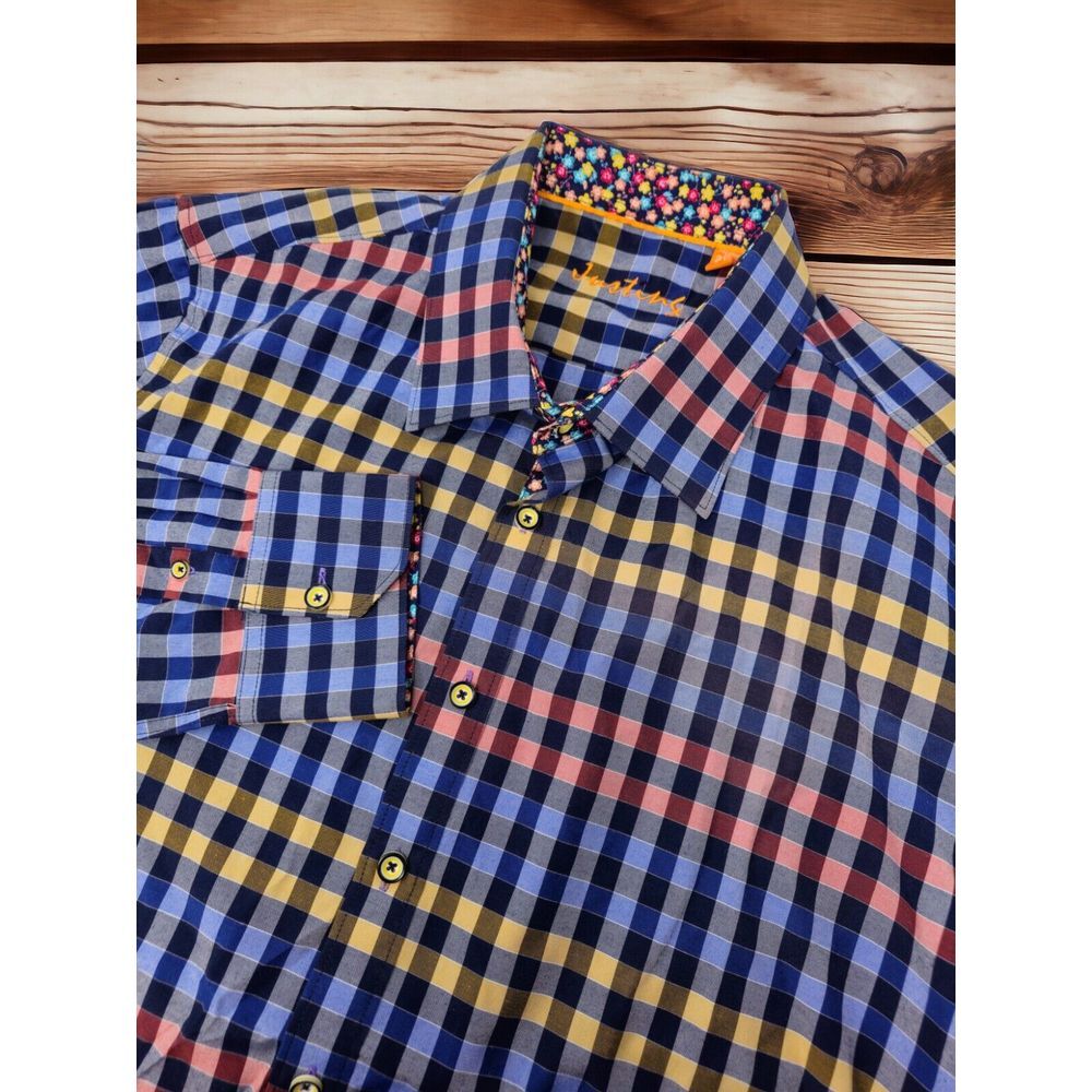 Justing Shirt Men's 2XL Tailored Fit Striped Floral Flip Cuff Button-Up‎ Preppy